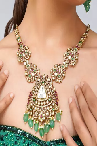 Gold plated kundan multicolor stone necklace set