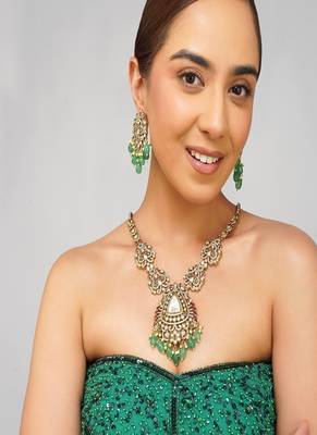 Gold plated kundan multicolor stone necklace set 1