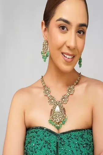 Gold plated kundan multicolor stone necklace set