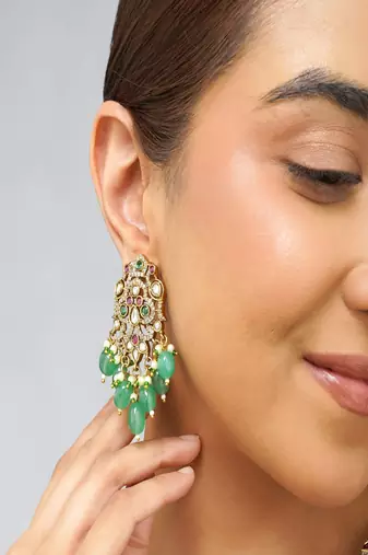Gold plated kundan multicolor stone necklace set