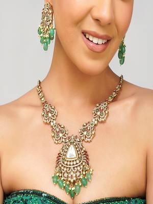 Gold plated kundan multicolor stone necklace set 4