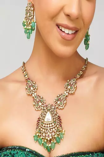Gold plated kundan multicolor stone necklace set