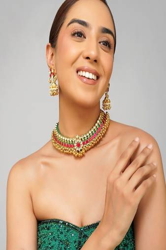 Gold plated kundan multicolor stone necklace set