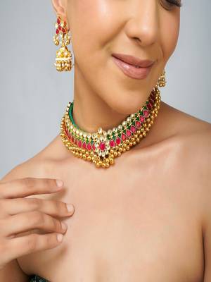 Gold plated kundan multicolor stone necklace set 2
