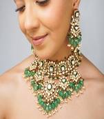 Gold plated kundan green stone necklace set