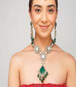 Gold plated kundan green stone necklace set