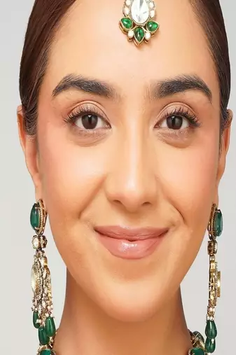 Gold plated kundan green stone necklace set