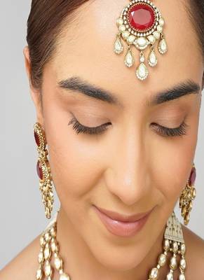 Gold plated kundan red stone necklace set 2
