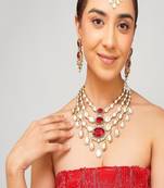 Gold plated kundan red stone necklace set