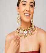 Gold plated kundan pink stone necklace set