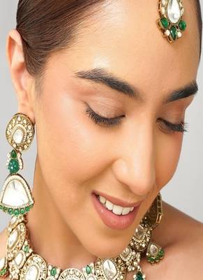 Gold plated kundan green stone necklace set 2