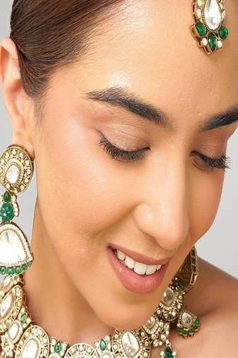 Gold plated kundan green stone necklace set
