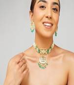 Gold plated kundan green stone necklace set