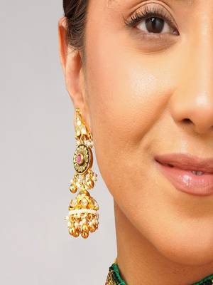 Gold plated kundan green stone choker necklace set 2