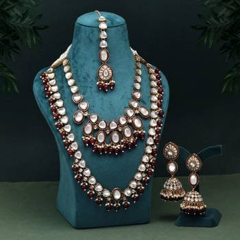 Maroon color kundan necklace set 1