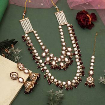 Maroon color kundan necklace set 2