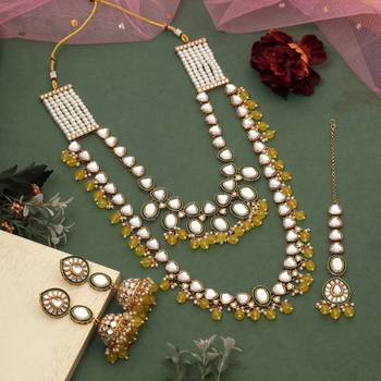 Yellow color kundan necklace set 2