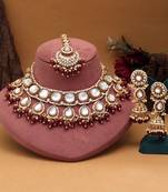 Maroon color kundan necklace set