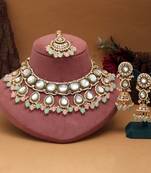 Pista green & pink color kundan necklace set