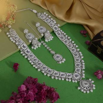 White gold color kundan necklace set 2