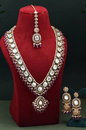 Purple color kundan necklace set