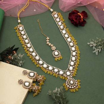 Yellow color kundan necklace set 2