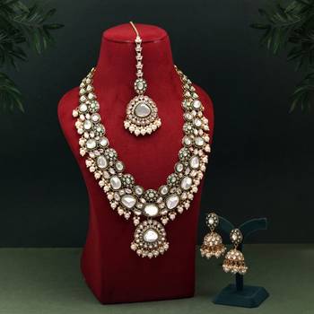 White color meena work kundan necklace set 1