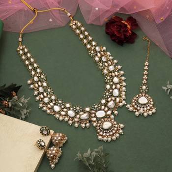 White color meena work kundan necklace set 2