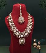 Maroon color meena work kundan necklace set