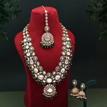 Green color meena work kundan necklace set 1