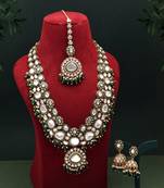Green color meena work kundan necklace set