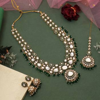 Green color meena work kundan necklace set 2