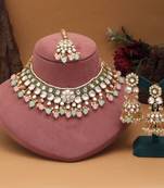 Pista green & pink color meena work kundan necklace set