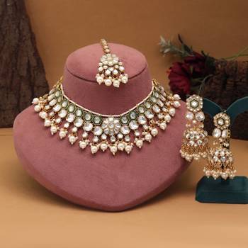 White color meena work kundan necklace set 1