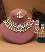 White color meena work kundan necklace set
