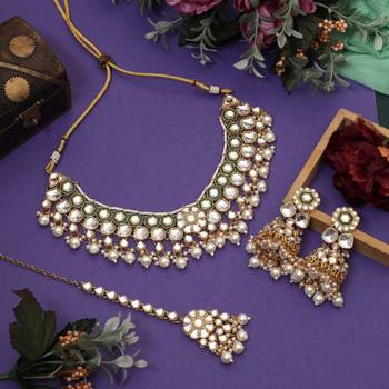 White color meena work kundan necklace set 2