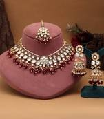 Maroon color meena work kundan necklace set