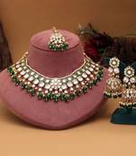 Green color meena work kundan necklace set