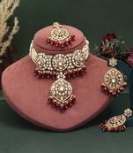 Maroon color choker kundan necklace set