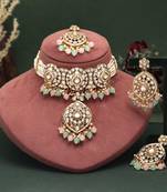 Pista green & pink color choker kundan necklace set