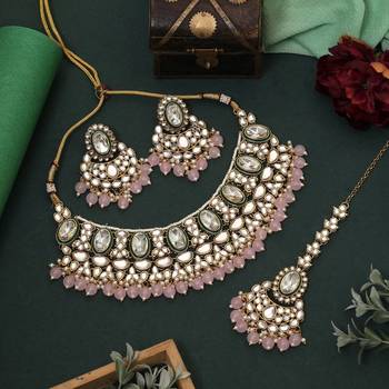 Yellow color kundan necklace set 2