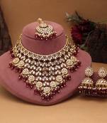 Maroon color kundan necklace set