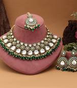 Green color meena work kundan necklace set
