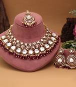 Maroon color meena work kundan necklace set