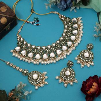 White color meena work kundan necklace set 2