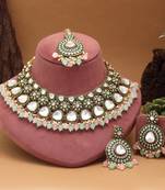 Pista green & pink color meena work kundan necklace set
