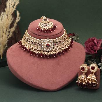 Maroon color kundan necklace set 1