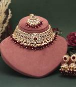 Maroon color kundan necklace set