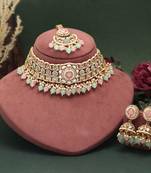 Pista green & pink color kundan necklace set