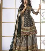 Black crepe silk digital with aari work Palazzo suit